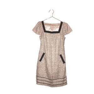 ECI dotted dress square neck split sleeve silky black trim size 4